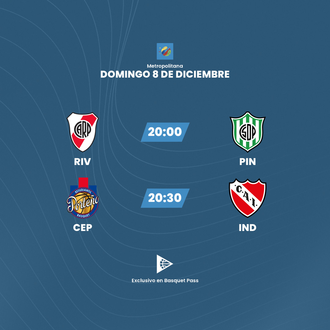 🔥 ¡Hoy se juegan las Finales de Conferencia de la Liga Metropolitana!

<a href="/BasquetPlate/">River Plate Básquet</a> 🆚 <a href="/Pinochobasquet/">Pinocho basquet</a>
<a href="/CAEPbasquet/">Estudiantil Porteño Básquet</a> 🆚 <a href="/Basquet_CAI/">BÁSQUET CAI🏀</a> 

📲 Mirá ambos partidos por basquetpass.tv