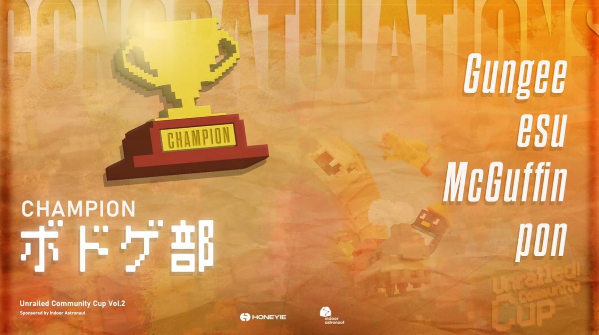 ponrisabelu's tweet photo. 愉快な仲間たちと大会出てました！ 【Unrailed! Community Cup Vol.2】にて優勝しました！  対戦もみんなにぎやかで楽しかった🚂せっかくなのでここに記念ついを残す！ https://t.co/h5Pi4rPag0