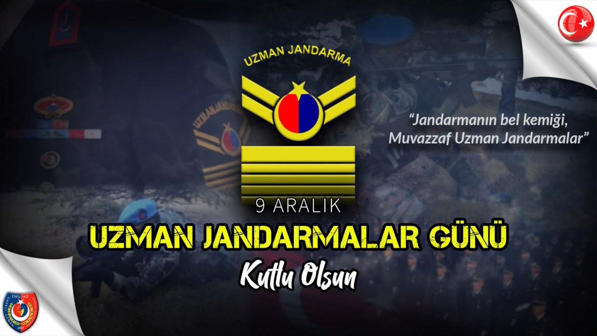 Ülkemizin ve Jandarma teşkilatının bel kemiği,  göz bebeği, sahadaki gözü kulağı  cefakar bir o kadarda fedakar Kahraman UZMAN JANDARMALARIN #9AralıkUZMANJANDARMALAR günü kutlu olsun.
<a href="/EMUJAD06/">EMEKLİ UZMAN JANDARMALAR DERNEĞİ</a> <a href="/jandarma/">T.C. Jandarma Gn. K</a> <a href="/UlviYonter/">Dr.İzzet Ulvi YÖNTER</a> <a href="/mehmedmus/">Dr. Mehmet Muş</a> <a href="/SermetAtay/">Sermet Atay</a> <a href="/suleymansoylu/">Süleyman Soylu</a> <a href="/CHPMuratBakan/">Murat BAKAN</a> <a href="/tgmcelebi/">Mehmet Ali Çelebi eski hesabı</a>