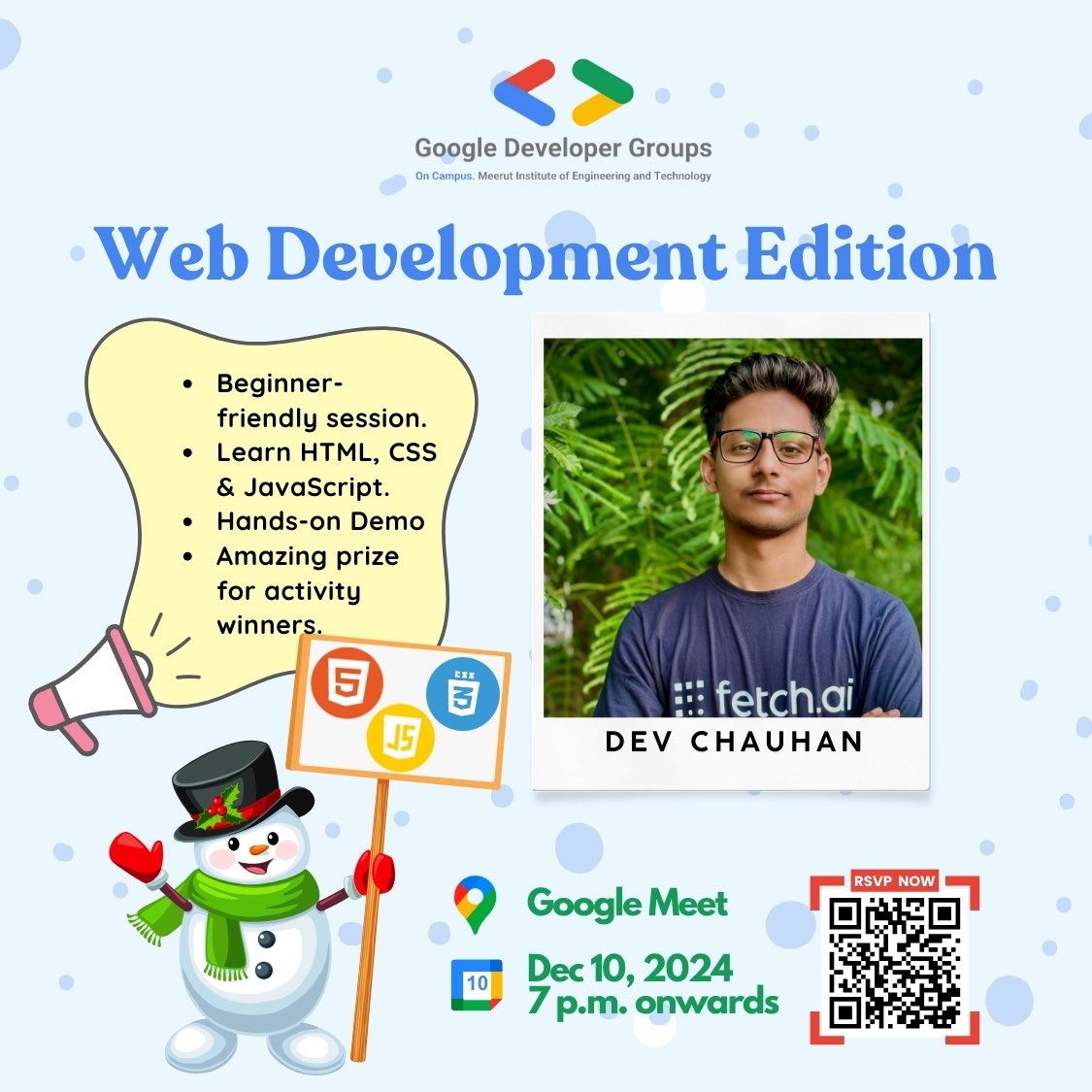 gdg_miet's tweet photo. Calling all coders! ⚡️ Dive deep into web dev on Dec 10th at 7 PM on Google Meet.
Expect:
 * Expert insights
 * Hands-on coding
 * Networking
Register now: https://t.co/KQneGe61ZG
#WebDev #CodingSession #GoogleMeet #LearnToCode #TechCommunity https://t.co/FfdP4O3nCX