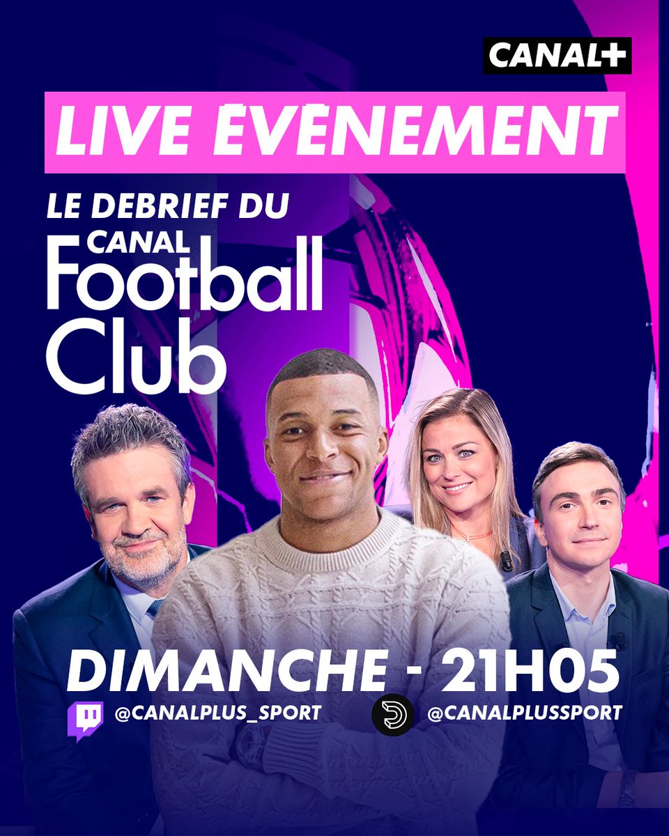 🟣 LIVE TWITCH EXCEPTIONNEL ! ⚽️

Ce dimanche, toute l'équipe du CANAL FOOTBALL CLUB débriefera l'interview de Kylian Mbappé réalisée par <a href="/cliquetv/">CLIQUE</a> et Mouloud Achour sur notre chaîne Twitch 😍

🚨 Rendez-vous dès 21h05 en direct sur Twitch et sur Dailymotion 🔔

N'hésitez pas à