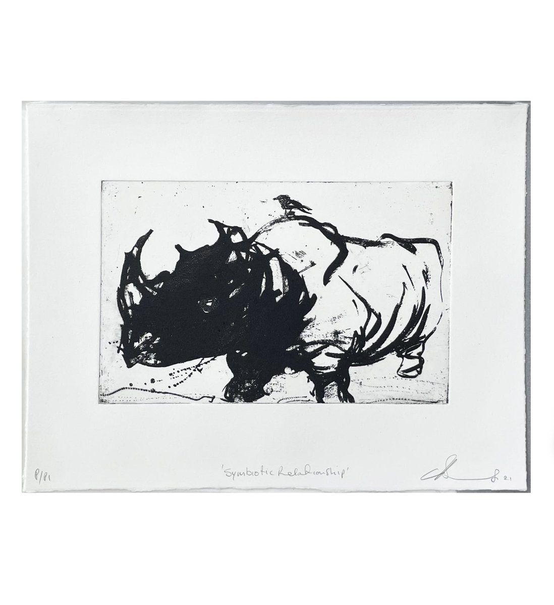 Begun as derogatory self-portraits (usually farm animals such as mules and pigs), the series developed over a decade or more.

Symbiotic Relationship, 2021
Etching, aquatint and dry point on copper plate. Printed on German Etching mould made paper. Edition of 50
Plate: 20 x 30 cm