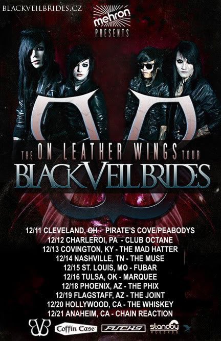 This Weds, Dec 11, marks the 15th anniversary of Black Veil Brides first tour. Jake joined BVB shortly before the “On Leather Wings” tour and, as you can see, he’s not on the promotional poster. Next week, I’ll share some photos and video from OLW + my personal memories of it.