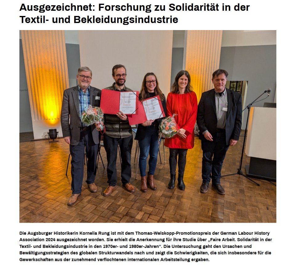 NNGAugsburg's tweet photo. Wir verabschieden uns von X  - und tun das mit einer guten Nachricht: Unsere Kollegin Kornelia Rung hat für ihre Dissertation über "Solidarität" in der Textilindustrie den Promotionspreis der #GLHA erhalten! Herzliche Gratulation 🥂
Wir sind weiterhin auf Instagram: @nng_augsburg https://t.co/WPI9SjpUpS