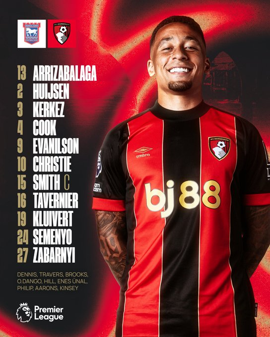 themuruganson's tweet image. #IPSBOU | #ITFC | #AFCB | #PremierLeague 
Starting XI for Ipswich vs Bournemouth