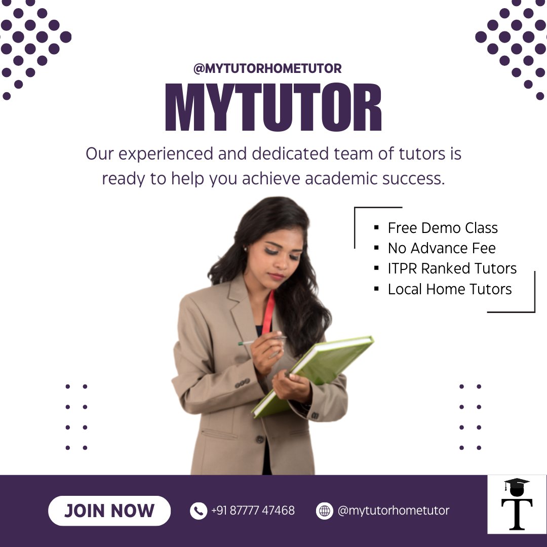 MyTutordotin's tweet image. Lost in the crowd of coaching classes? 🙇‍♂️🙇‍♀️

👍 Find clarity with personalized learning at home. Choose a home tutor today for one-on-one guidance and academic success!

Call or Whatsapp us : +91 87777 47468 

For Home Tutor Enrollment, 

#mytutorhometutor #TutoringServices