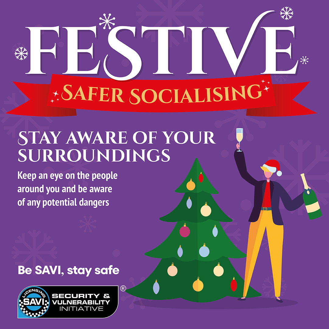 LicensingSAVI's tweet photo. Stay safe by staying aware of your surroundings - keep an eye on the people around you & be aware of any potential dangers. Speak to venue staff if you have any concerns, if someone is acting suspiciously or if you are feeling uncomfortable.
#Safersocialising #BeSAVI #Staysafe https://t.co/ggzx1Emeoa