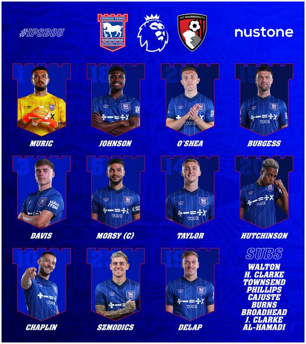 themuruganson's tweet image. #IPSBOU | #ITFC | #AFCB | #PremierLeague 
Starting XI for Ipswich vs Bournemouth