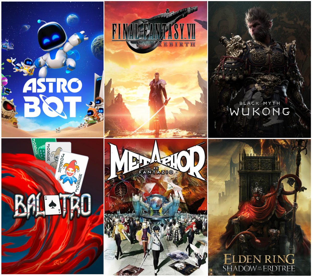 devQtro's tweet image. GOTY Predictions, but different:

Astro Bot wins: Sony is the GOAT🏆
FF7 wins: Revenge of the Remakes🔄
Wukong wins: F**k you Score Aggregators💥
Balatro wins: Bye Bye Triple-A👋
Metaphor wins: Turn-Based games bonanza! 🎮
Elden Ring wins: Revenge of the DLCs💸

Who will win?