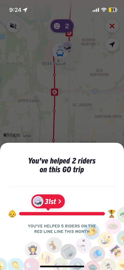 Looks like barely anybody uses the transit app on <a href="/IndyGoBus/">IndyGo</a> Red Line. Probably because it’s frequent and there are real time departure/arrival displays all over the place. The displays on my bus are not on working tho