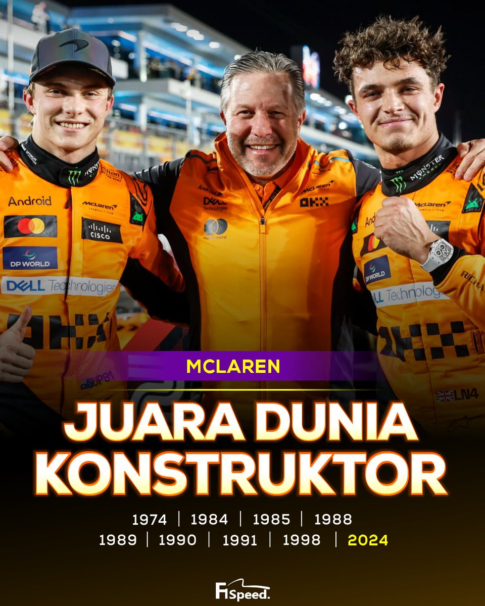 f1speed_indo's tweet photo. 🚨 TERKINI - McLAREN JUARA DUNIA KONSTRUKTOR MUSIM 2024! https://t.co/cu544Jy6jX