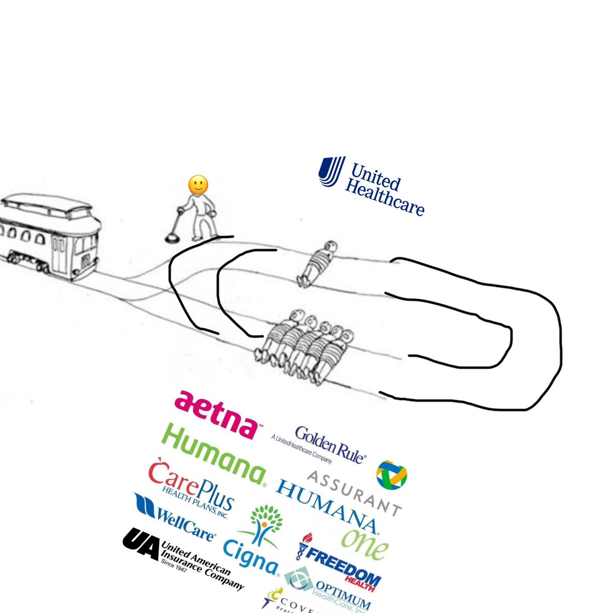 tismrot's tweet photo. Sometimes the trolley problem is a trolley ✨solution✨

#CEOAssassination #ceodown #sosad #thoughtsandprayers #USPolitics #Billionaires https://t.co/E5hm2jnQ0u