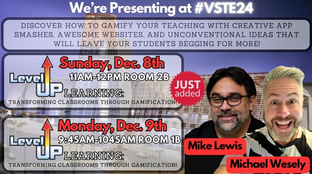 TechWarriorKES's tweet image. 🎮 It’s @vste time! So excited to share about #gamification with fellow Game Master @MrLewisVB this Sunday at 11am in 2B! 🕹️ Come hang out and level up with us! 🚀 #EdTech #GameBasedLearning #VSTE24