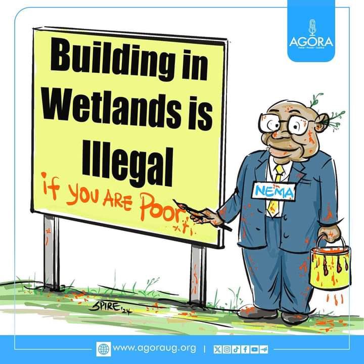 SpireJim's tweet photo. Dear @nemaug ,
Thanks for coming out to explain how elderly Namuddu ended up in jail for two months, for staying in the rabbles, after demolishing her house. What you are precisely saying is that you are now acting, to protect wetlands - That you honestly care a lot about wetlands, and that Namuddu is just a victim of your keenness on the Law. 

Now that you have learnt to speak, and to respond to our questions, we urge you to kindly use the same mouth, energy, enviromentalism, and polished English, to explain other wetlands being degraded in broad day light. 

We shall take you to these wetlands, since we might be wrong to assume that you see them. We shall help you name the degraders, since you might not know them. We shall help you with their photos, since you might not be able to identify them. We shall help you prove that what they are degrading, are indeed wetlands, since you might only be able to identify Lubigi. Then we will wait to see, if there will be some wealthy Namuddus. If some investors will become Namuddus. We shall wait for your good English, to explain the cases of the rich, the same way you eloquently explain the poor. 
Are we ready for a #UgandaWetlandExhibition ?