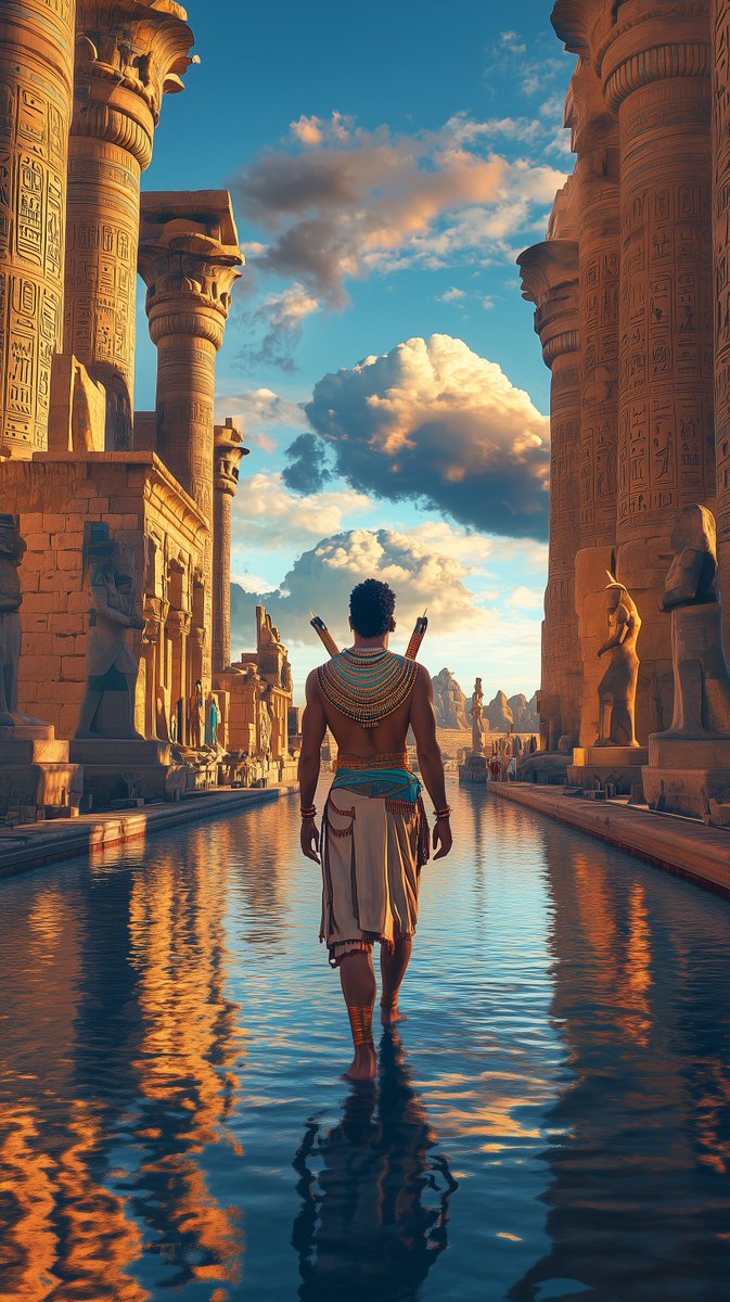Malzahran2's tweet photo. Ancient pillars, golden skies, and sacred waters—where the past comes alive with every step.🔥⚔️

Image Created by #Midjourney 
#AncientMysteries #EgyptianHeritage #TimelessWonder https://t.co/Y662y40i3p