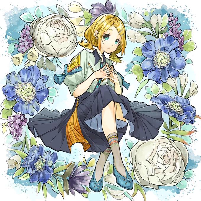 お花とリンちゃん。#鏡音リン 