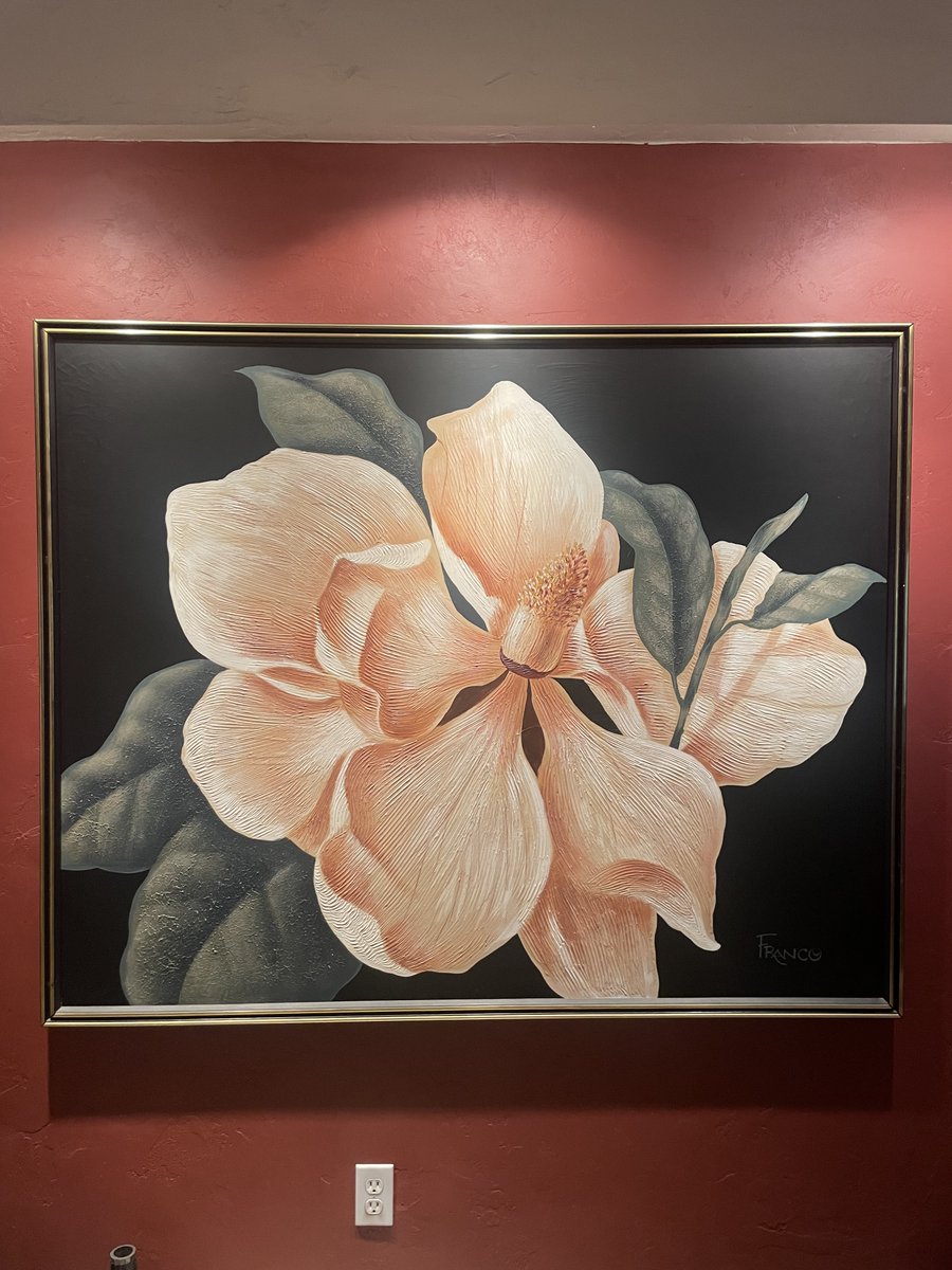 MollyABlock1's tweet photo. @contactModernSA I have this painting too-- mine has a black background, and my Mom bought it in Mobile, AL, in 1982, for $399, which was a lot of money back then.    I want to be rid of it.  I've been staring at it since I was 12!  I'm 56 now! https://t.co/P0ScCDsdXw