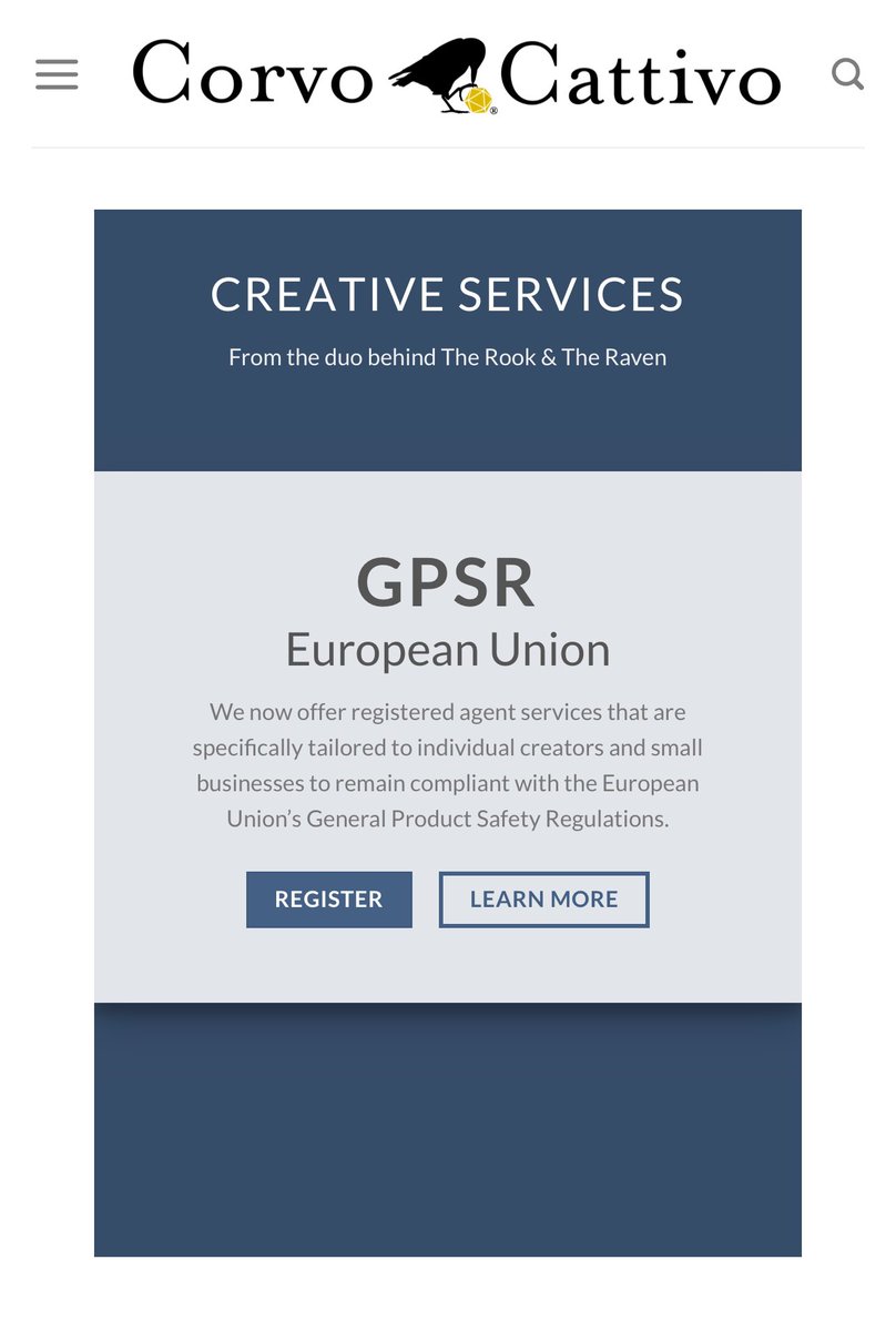 therooktheraven's tweet photo. If you sell anything to anyone in the EU, don’t forget that the GPSR goes into effect on Friday!

We have set up a super low-cost “responsible person” service so that small makers and artists who are outside the EU can satisfy this requirement!

Check out https://t.co/UlS4hZRd4k https://t.co/ax1dkBwrl6