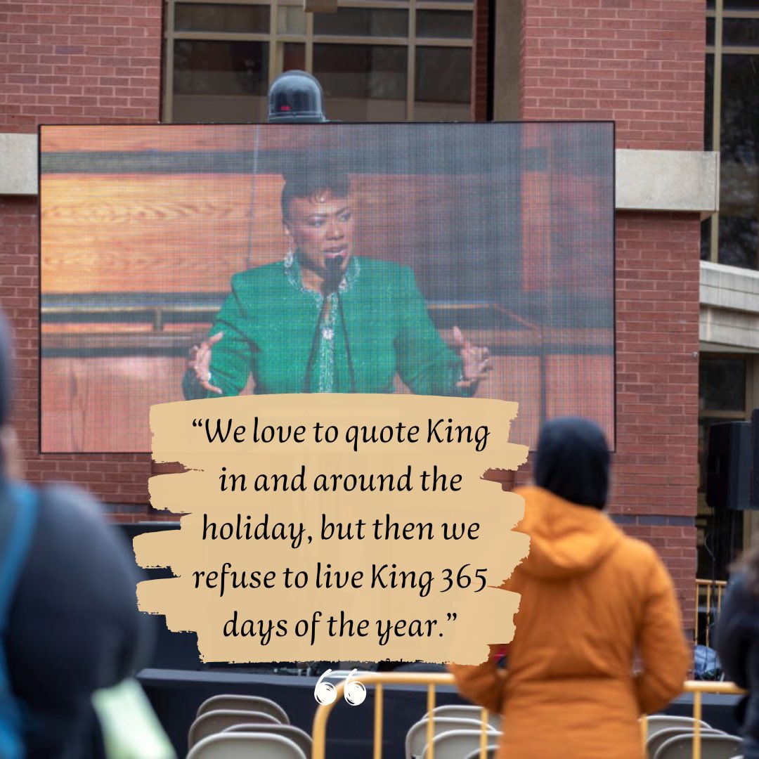 BerniceKing's tweet image. We love to quote #King in and around the holiday, but then we refuse to live King 365 days of the year.

As we approach the King Holiday Observance, I urge us all to do more than quote my father. These are urgent and uncertain times, and the world needs us to embody his teachings