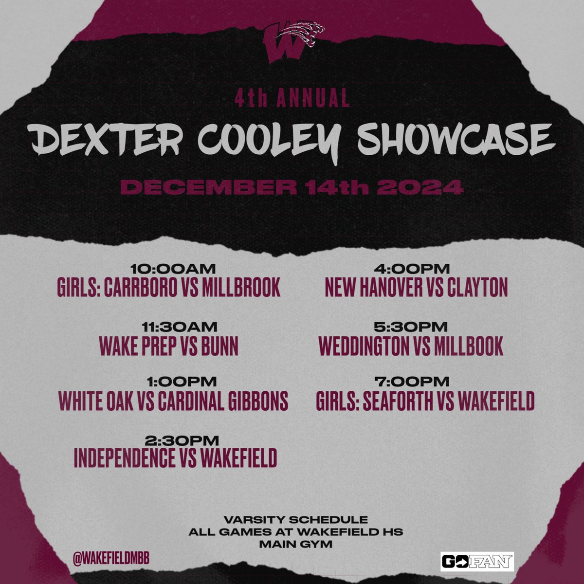 WakefieldMBB's tweet photo. Saturday, 12/14 ‼️

Big time matchups for the Dexter Cooley Showcase https://t.co/QqNi6bZUNf