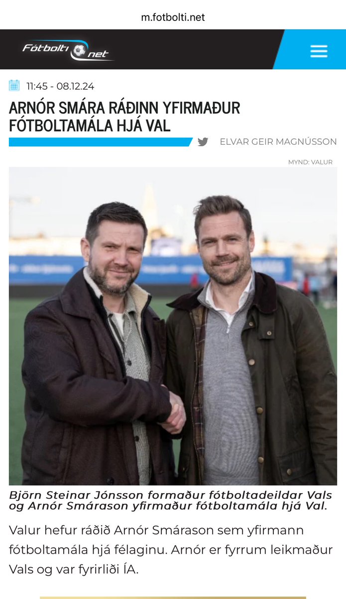 Arnor har blitt sportssjef i Valur. La han gå læretida der, så har vi en islending som sportssjef på Åråsen om noen år. Flytte til Sverige kan han gjøre senere 😎
