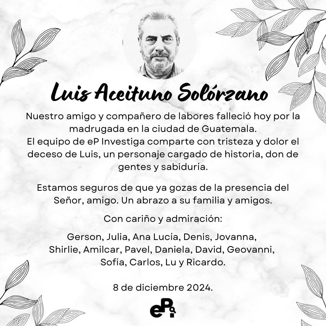 eP_investiga's tweet photo. Con profundo dolor despedimos a Luis Aceituno, amigo y guía para todos quienes tuvimos el privilegio de conocerlo. Tu luz y sabiduría seguirán con nosotros, querido amigo. Nuestro abrazo más sincero para su familia y seres queridos. https://t.co/6tdr5OIkMZ