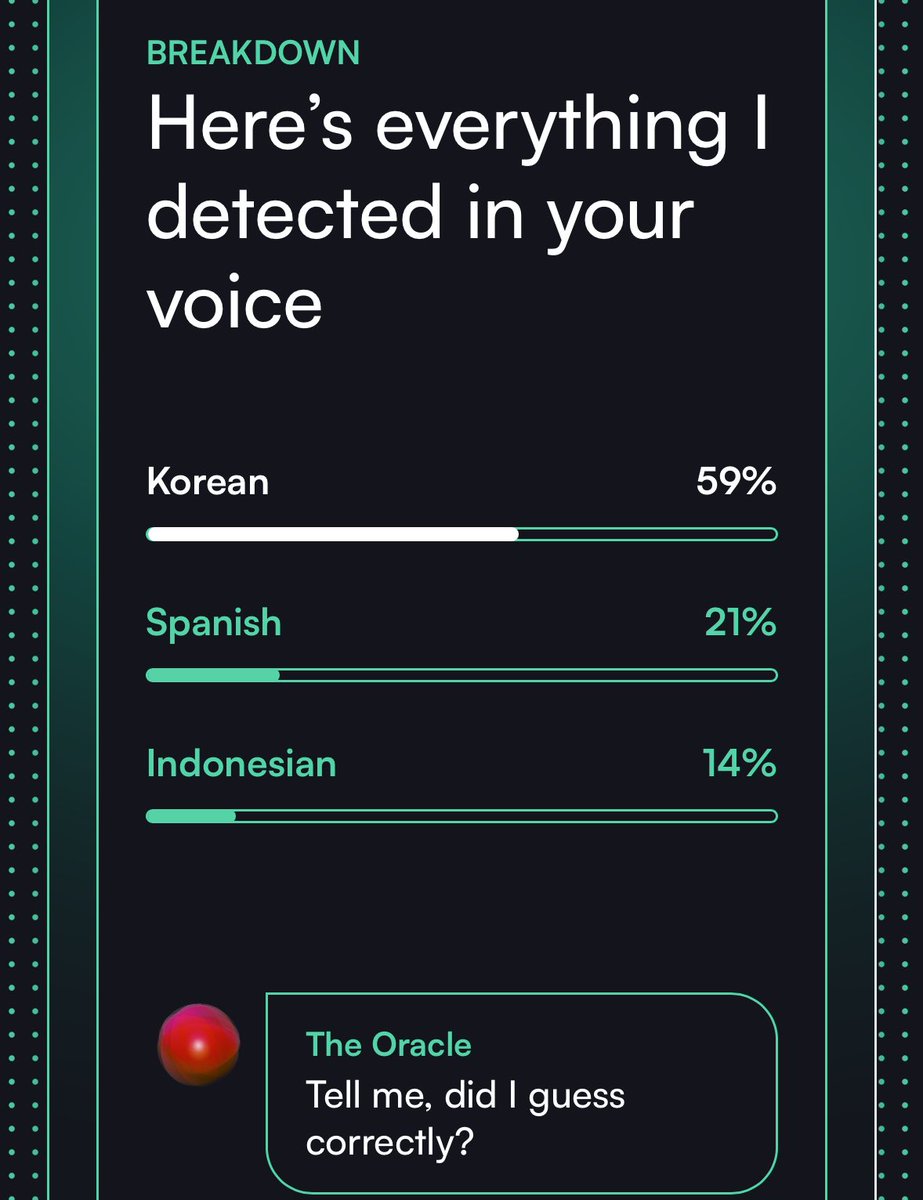 Mootss!! try this!! curious about your result••• I tried my best not to sound like a korean😅  but… I guess it’s impossible... Haha.. 

>> start.boldvoice.com/accent-guesser