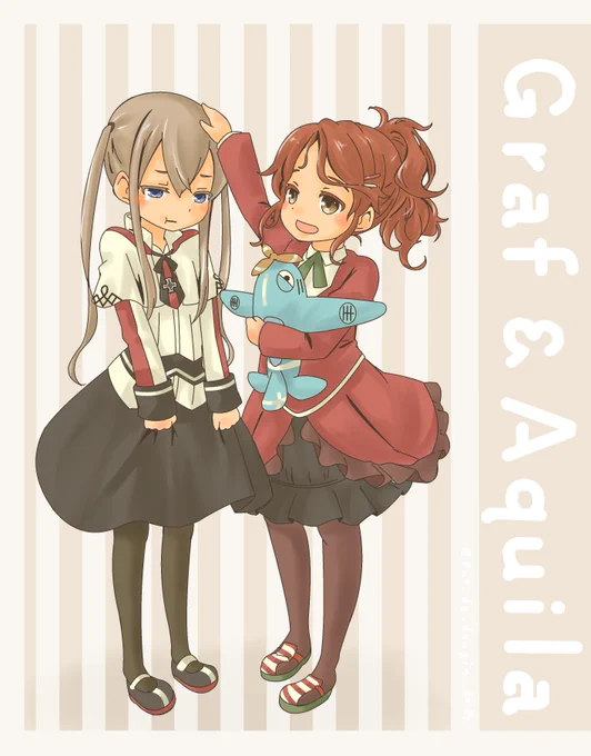 まだ上手に艦載機飛ばせなかった頃のグラーフと『よしよし』するアクィラ#艦これ 