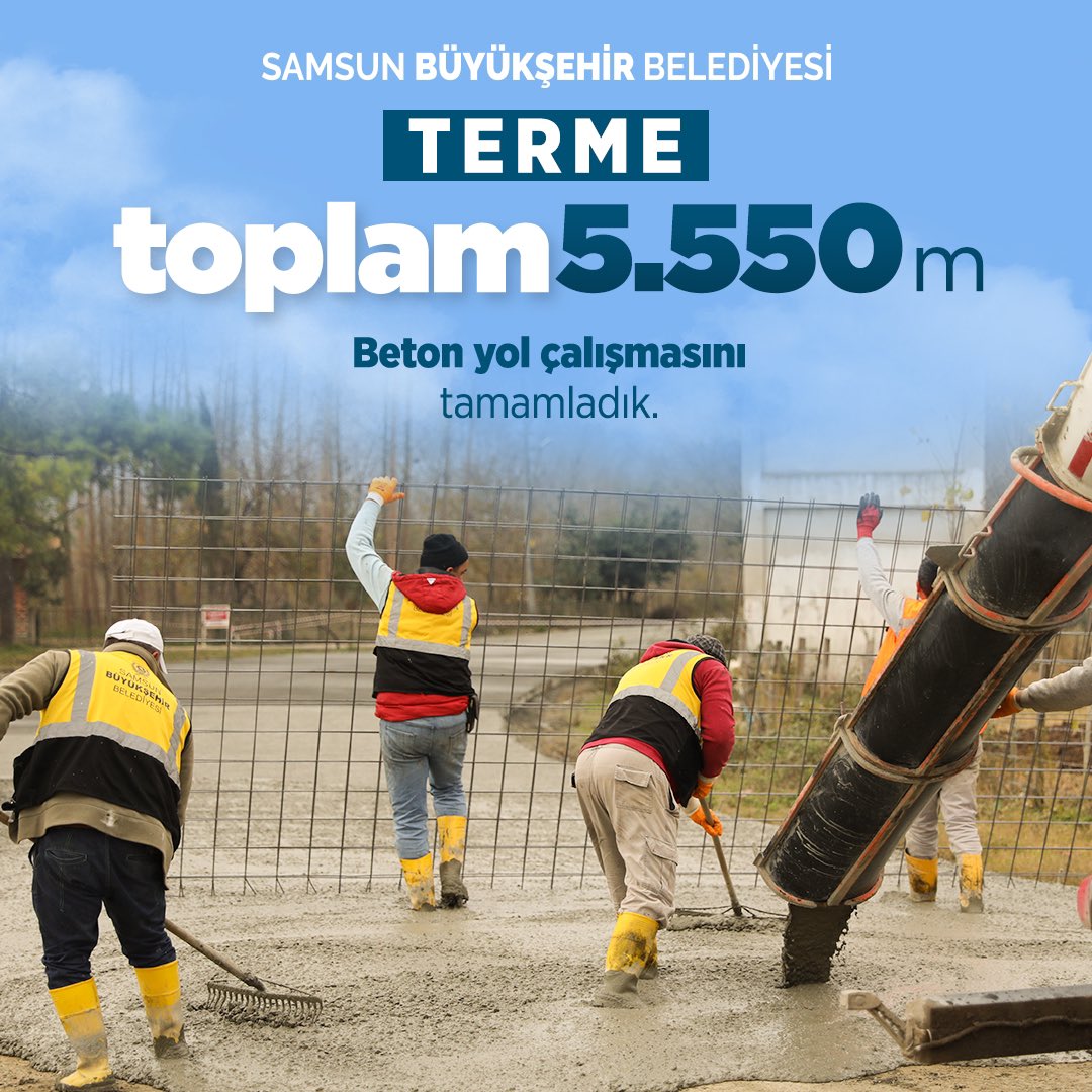 samsunbsb's tweet photo. 📍Terme’mizde gönüllere giden yollar yapıyoruz..👷🚜

🚧31 Mart’tan bugüne Terme İlçemizde;
📌8.100 m sathi kaplama yol çalışması,
📌5.500 m beton yol çalışması,
📌1.350 m sathi kaplama yol çalışması ve çeşitli bakım onarım faaliyetlerimizi tamamladık.

17 ilçemizi evimiz bilerek, belirli bir planlama dahilinde yol çalışmalarımızı sürdürüyoruz.