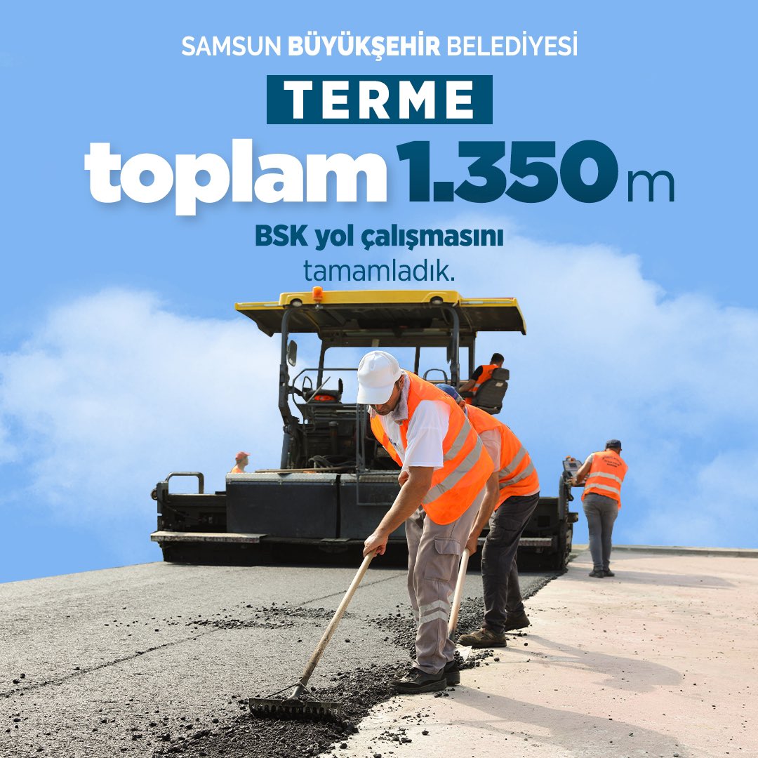 samsunbsb's tweet photo. 📍Terme’mizde gönüllere giden yollar yapıyoruz..👷🚜

🚧31 Mart’tan bugüne Terme İlçemizde;
📌8.100 m sathi kaplama yol çalışması,
📌5.500 m beton yol çalışması,
📌1.350 m sathi kaplama yol çalışması ve çeşitli bakım onarım faaliyetlerimizi tamamladık.

17 ilçemizi evimiz bilerek, belirli bir planlama dahilinde yol çalışmalarımızı sürdürüyoruz.