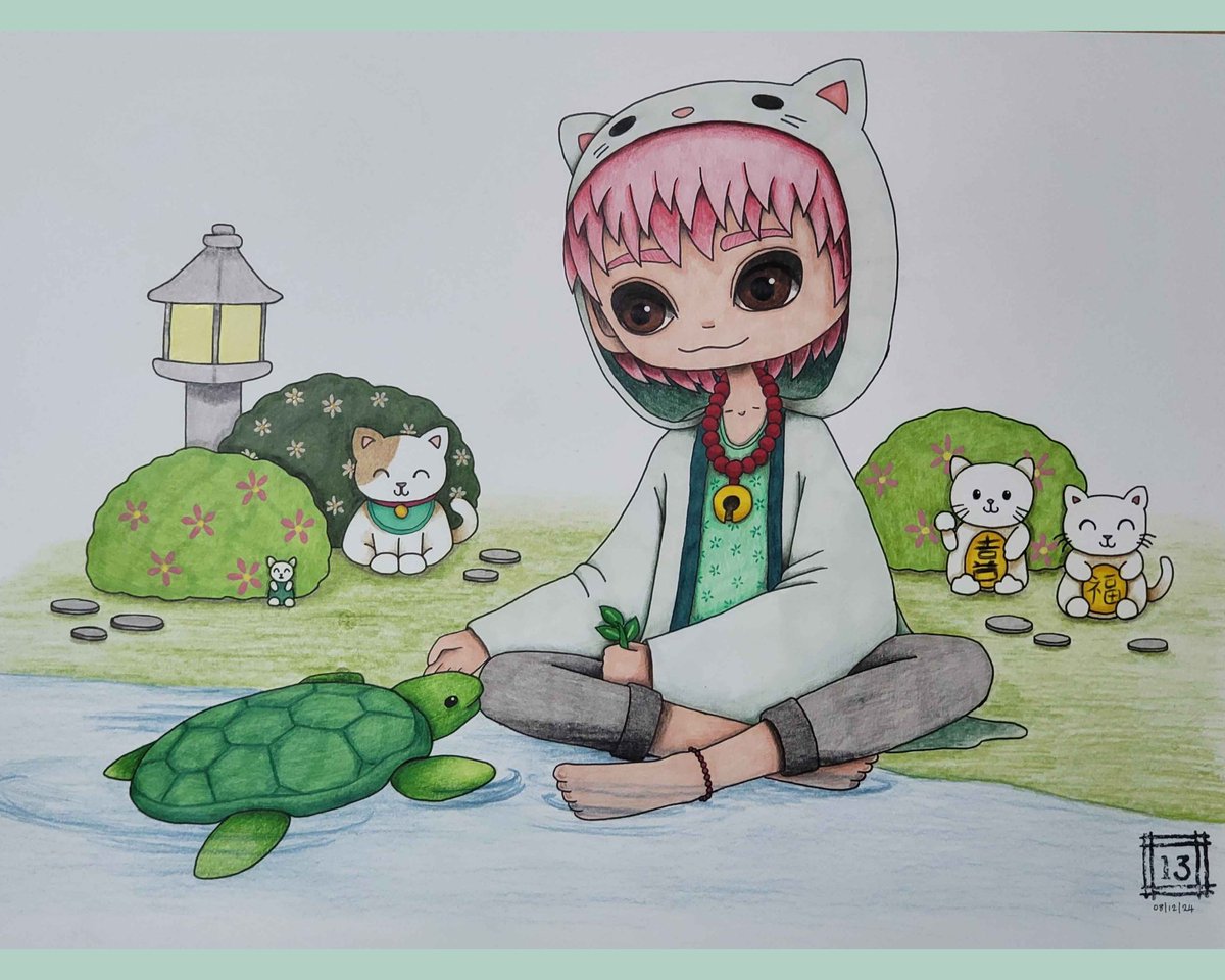 Better late than never ^__^ pushing through being ill and finally got this finished...prompt was lucky cat (maneki neko) turtle ^__^
.
.
.
#fabercastell #copicmultiliner #copicacrea #pencilillustration #chibiart