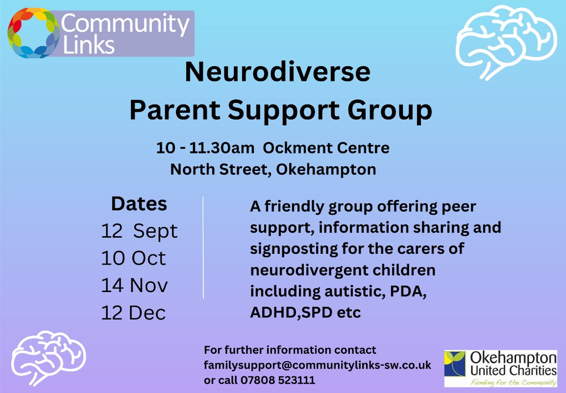 Dartmoor Multi Academy Trust (@dartmoormat) on Twitter photo We would like to share this wonderful support group. For further information please contact familysupport@communitylinks-sw.co.uk or call 07808 523111.
✔️12th September
✔️10th October
✔️14th November
✔️12th December We would like to share this wonderful support group. For further information please contact familysupport@communitylinks-sw.co.uk or call 07808 523111.
✔️12th September
✔️10th October
✔️14th November
✔️12th December