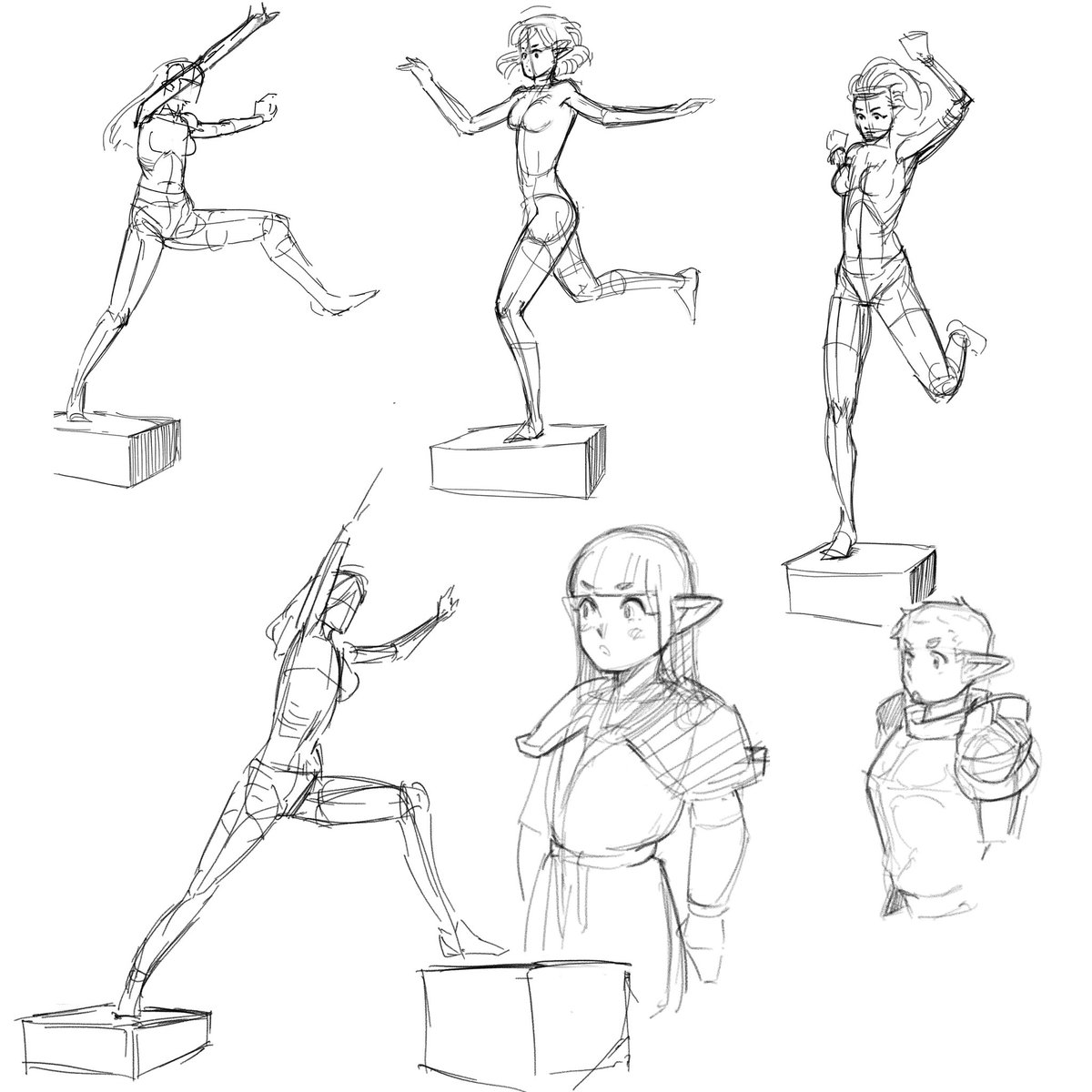 Some of the figure drawing studies from today that I liked how turned out. 
And some elves from imagination!

#art #figuredrawing #elf