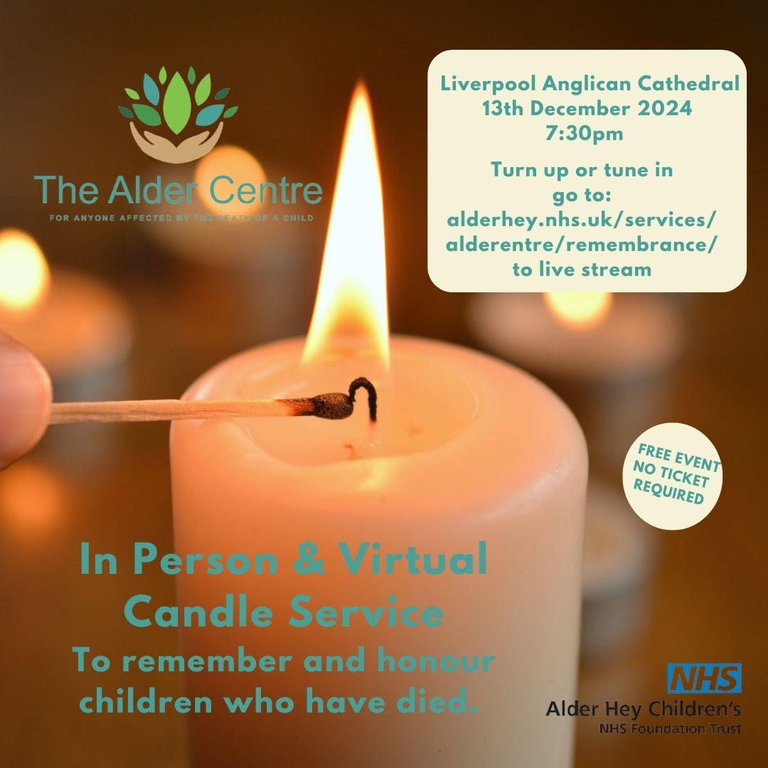 AlderHey's tweet photo. The annual @AlderCentre Candle Service is taking place on Friday 13th December from 7.30pm at Liverpool Cathedral 🕯️ If you cannot make the service in person, you can watch online on our website here: https://t.co/bn0moWQg9p
#CandleService #Remembrance https://t.co/00nhkPb5uZ