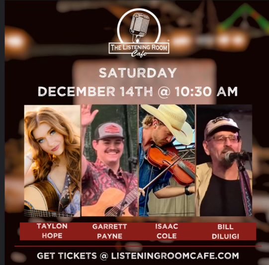 Can’t wait for next Saturday ⁦<a href="/listeningroom/">Listening Room Cafe</a>⁩ with ⁦<a href="/garrettrolltide/">Garrett Franklin</a>⁩ ⁦<a href="/888song/">Bill DiLuigi</a>⁩ and ⁦<a href="/IsaacColeMusic/">Isaac Cole Music</a>⁩!! Nashville friends, get your tickets at listeningroomcafe.com ⁦<a href="/WSMradio/">WSM Radio - The Home of the Opry!</a>⁩ ⁦<a href="/opry/">Grand Ole Opry</a>⁩ ⁦<a href="/BelmontUniv/">Belmont University</a>⁩ ⁦<a href="/visitfranklin/">Franklin Tennessee</a>⁩ ⁦