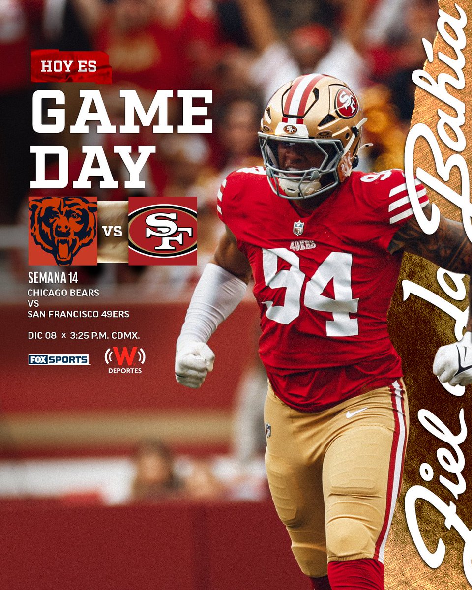 49ersESP's tweet photo. Nos vemos en la tarde, Fieles.

⏰ 3:25 PM Hora CDMX
📻 @WRADIOMexico / @deportesWRADIO 
📺 @FOXSportsMX 
🎫 NFL Game Pass
📱 https://t.co/RHrzesc5GB

#FTTB https://t.co/zBHkrHQCWN