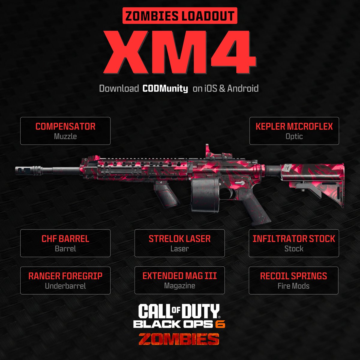 CODMunityGG's tweet photo. ‼️ BEST XM4 LOADOUTS ‼️

🟠 BO6 Multiplayer.
🔴 BO6 Zombies.
🔵 Warzone.