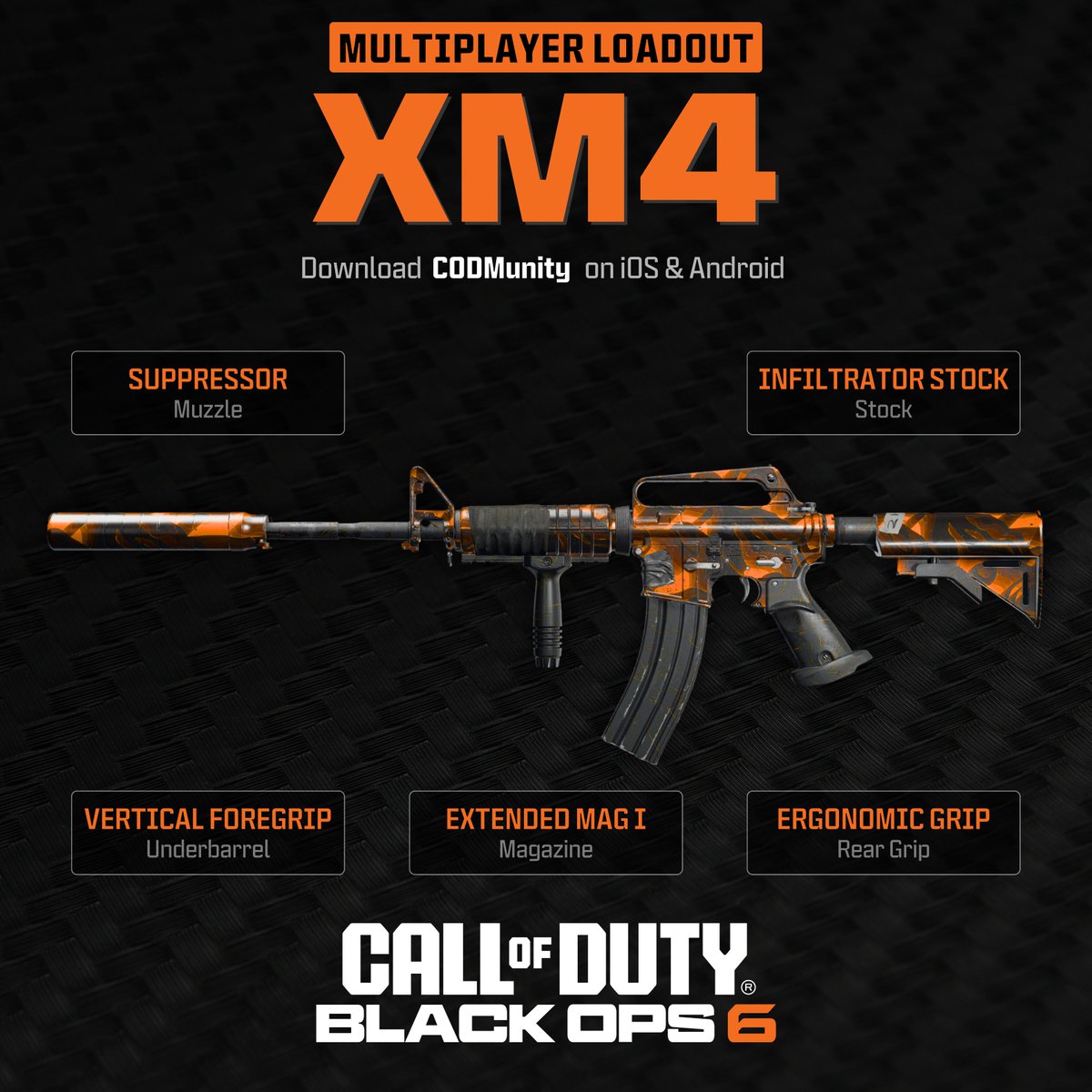 CODMunityGG's tweet photo. ‼️ BEST XM4 LOADOUTS ‼️

🟠 BO6 Multiplayer.
🔴 BO6 Zombies.
🔵 Warzone.