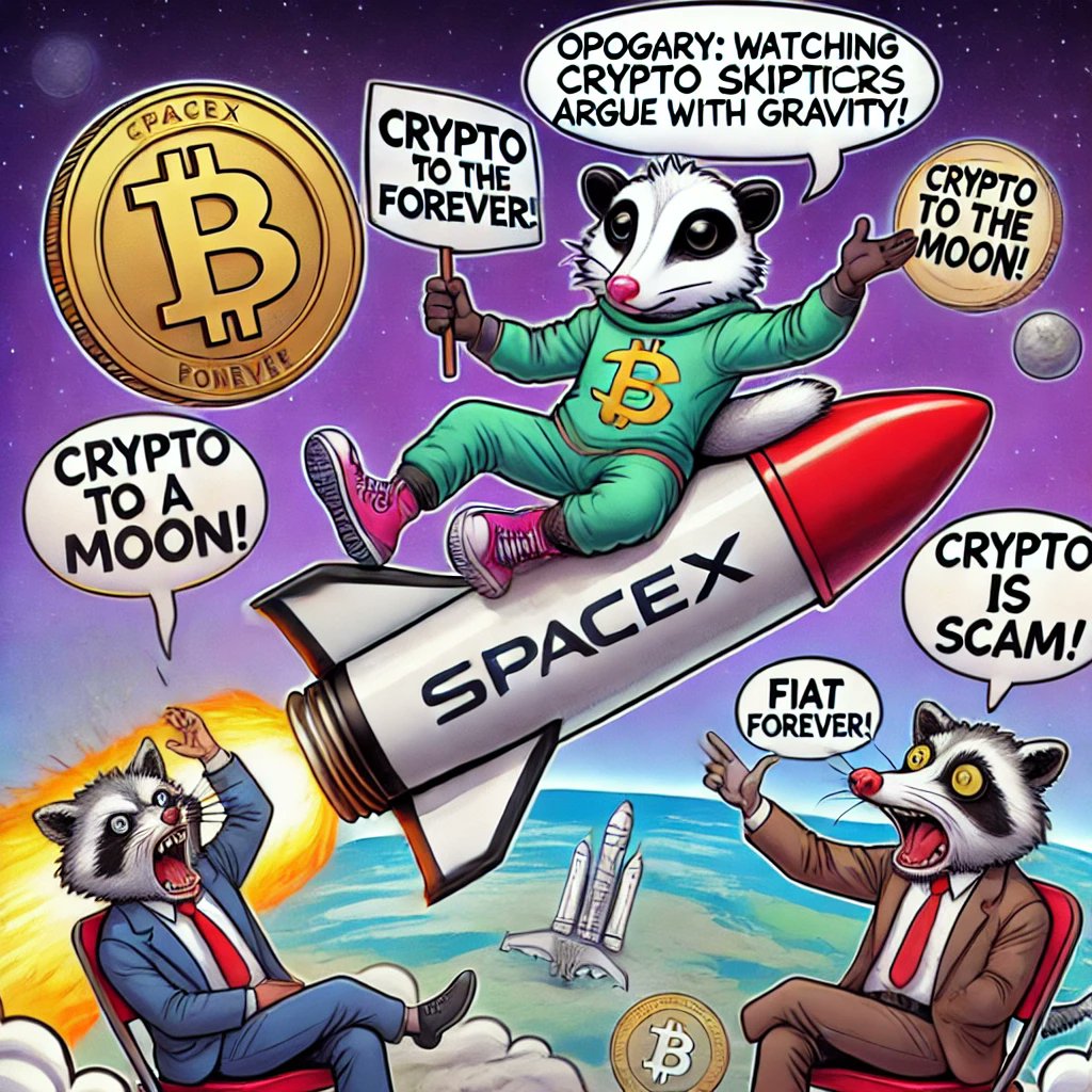 "🚀 Crypto Skeptics Be Like: 'This Rocket is Fake!' 😂"

"Fiat fans holding onto their 'Crypto is a scam!' signs while OpoGary waves from the moon! 🌕
Gravity works, skeptics… just like crypto!

Join OPO and leave the skeptics behind. 🐾🚀

#OpoGary #CryptoToTheMoon