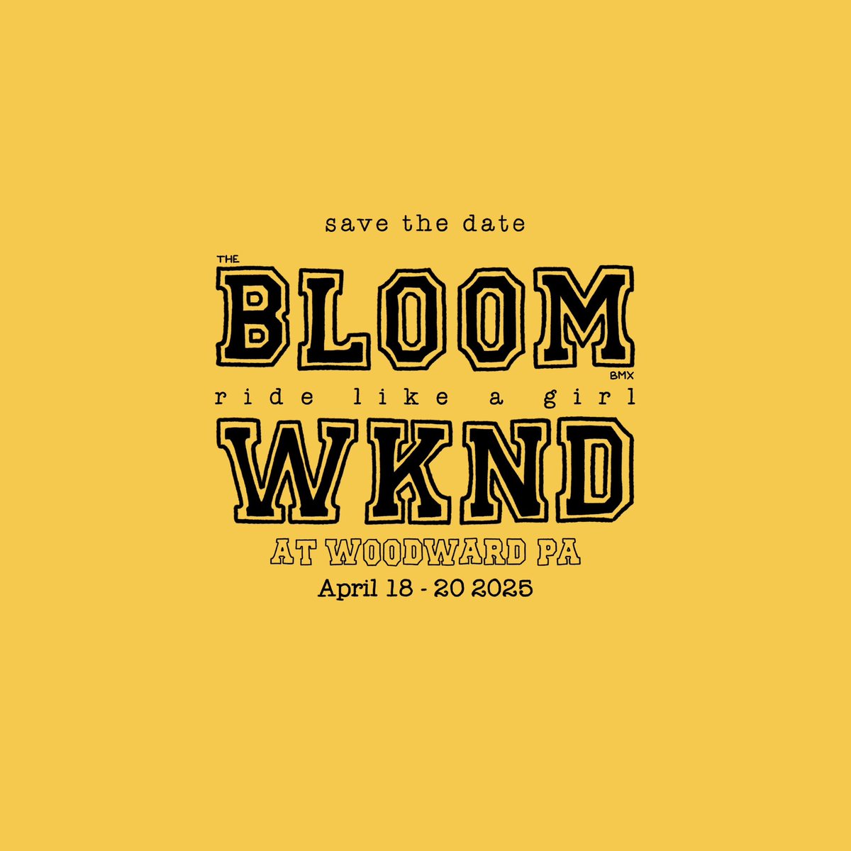 🪩 Save the date for BLOOM WKND with Ride BMX like a girl April 18 - 20 2025 at Woodward Camp PA. All ages, for everyone, let’s goooooo! More information to come in January. 🚲 

#woodwardcamp #ridelikeagirl #thebloombmx #womensbmx #bmxgirls #womensweekend