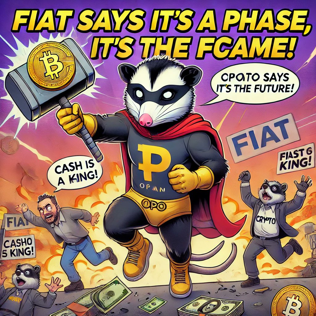 "💥 Fiat vs. OpoGary: The Battle for the Future! 🚀"

"Fiat fans: 'Crypto is just a phase!'
OpoGary: 'Then why are you running?' 😂
The revolution isn’t coming—it’s already here with OPO! 🐾
Tag someone who still believes in cash!
#OpoGary #FiatVsCrypto #CryptoRevolution
