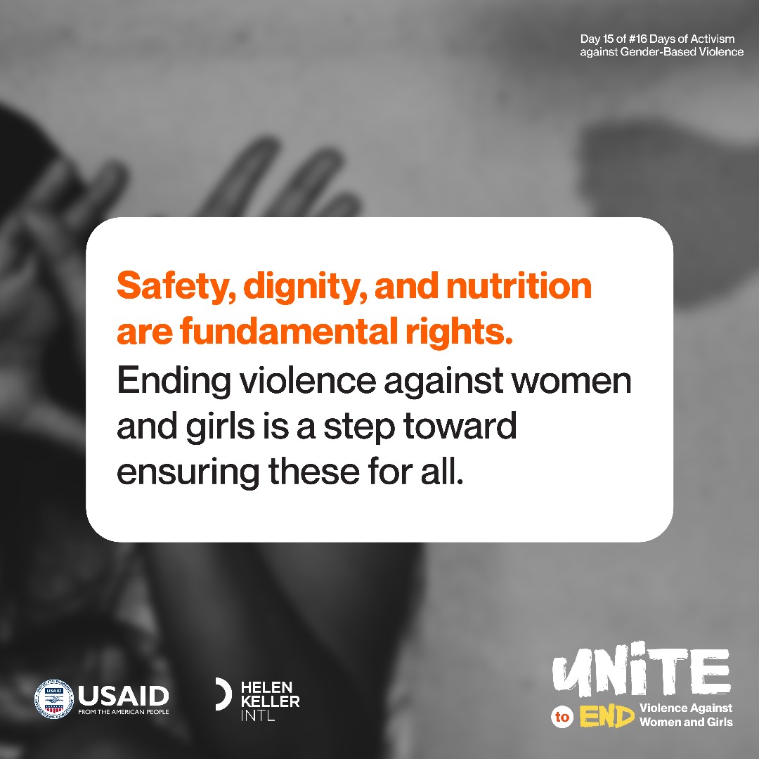 HelenKellerNG's tweet photo. What’s your vision for a world without violence?
Ours is one where safety, dignity, and nutrition are fundamental rights for all. Ending violence against women and girls is key to building that future. Together, we can make it happen.
#EndGBV #16Days #UniteToEnd https://t.co/XUl5USfMYv