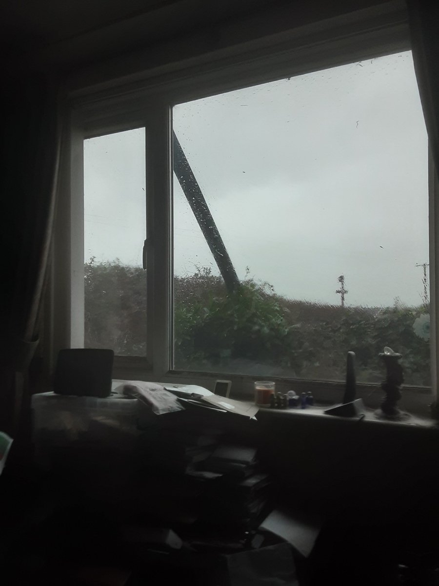 WarphobblerKaz's tweet photo. Still no power. Here is some of the visible to me storm damage...

14° in my room. Hat, seven layers on top, plus two blankets, &amp; gloves. 

#LL62 #PowerCut #StormDarragh @SP_EnergyPeople @ScottishPower #everelydisabled #vulnerable https://t.co/iZRmPT1KWk
