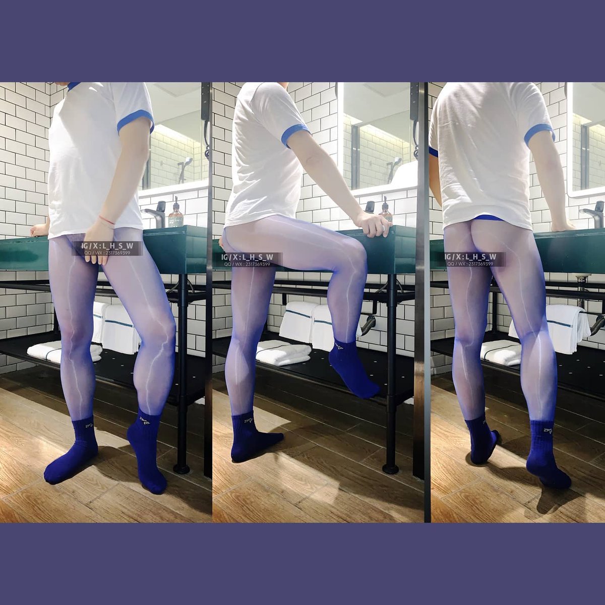 【part.1】In the hotel, this glossy pantyhose with blue cotton socks, look very sexy ah!