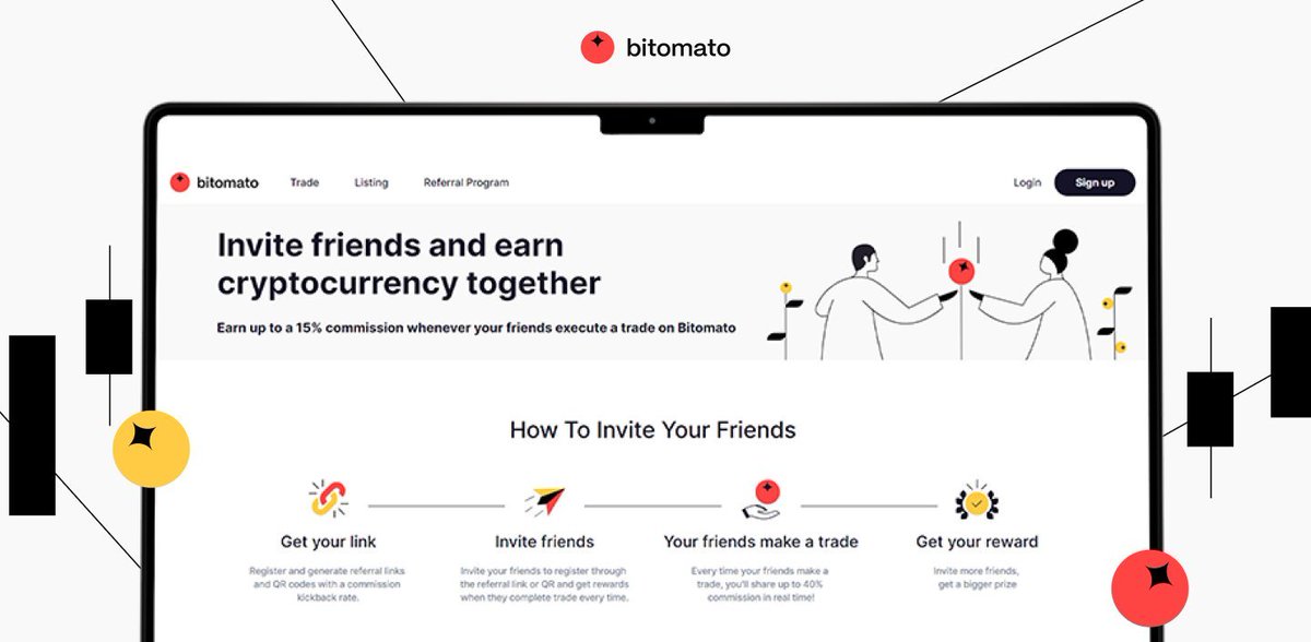 Bitomato__'s tweet image. 🚀 Join the #Bitomato Referral Program! 📷 Earn up to 40% commission by referring your friends!  When they trade, you’ll receive a 15% commission on their transactions. This is a great way to grow our community and increase your earnings!  bitomato.com/referral-progr…