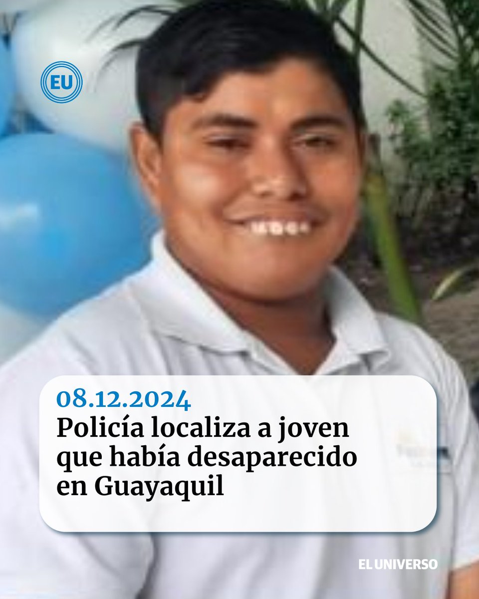 eluniversocom's tweet photo. El Ministerio del Interior informó que Jefferson Gabriel García Piza, quien se encontraba desaparecido desde el pasado viernes, 6 de diciembre, fue localizado por la Policía Nacional. https://t.co/mkRnHlzOVb https://t.co/JYfv4CwM31