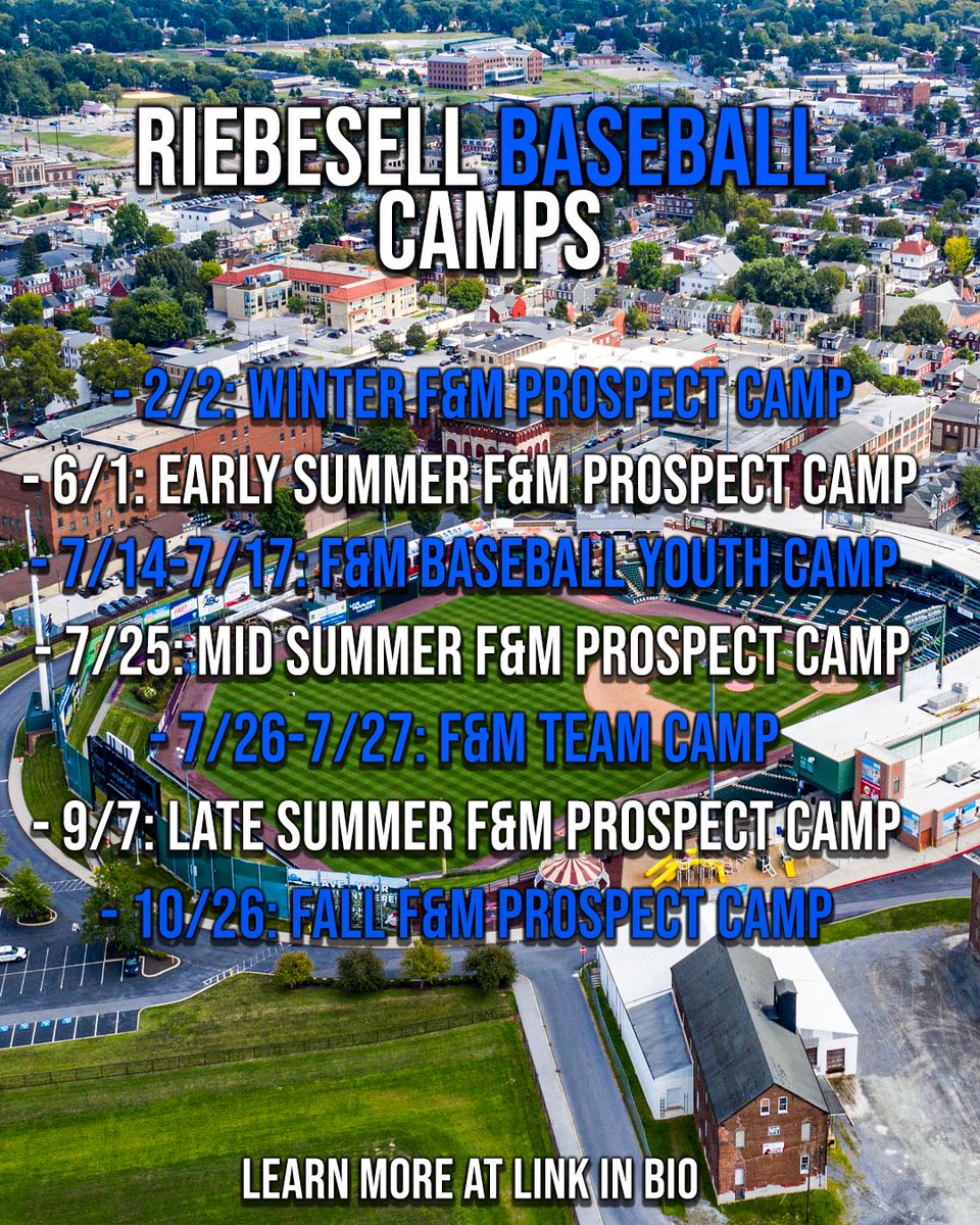 2025 Slate of Riebesell Baseball camps announced! Events include:

- F&amp;M Prospect Camps with access for recruits to meet coaching staff, current players, &amp; tour campus (6 of 10 commits in 2025 attended an RBC)

- Mid Summer Prospect Camp to have 8 coaches of D1, D2, D3