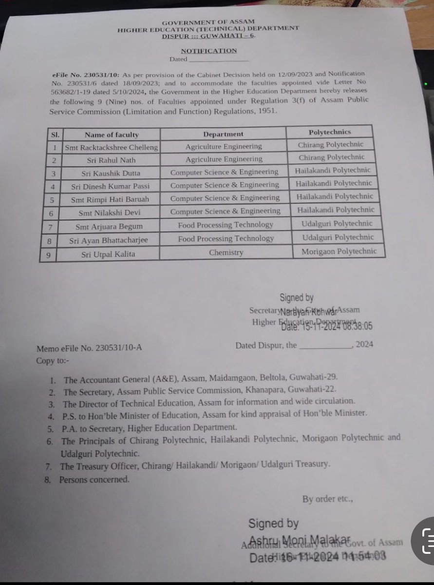 3fApscpolytechn's tweet photo. @himantabiswa We were appointed under 3f of apsc after clearing a state level open to all recruitment exam in 2021, and thereby working of nearly 4 years. But higher education technical department have released nine of our lecturers. Have a look into tha matter sir @himantabiswa. https://t.co/QXDveGU0Vv