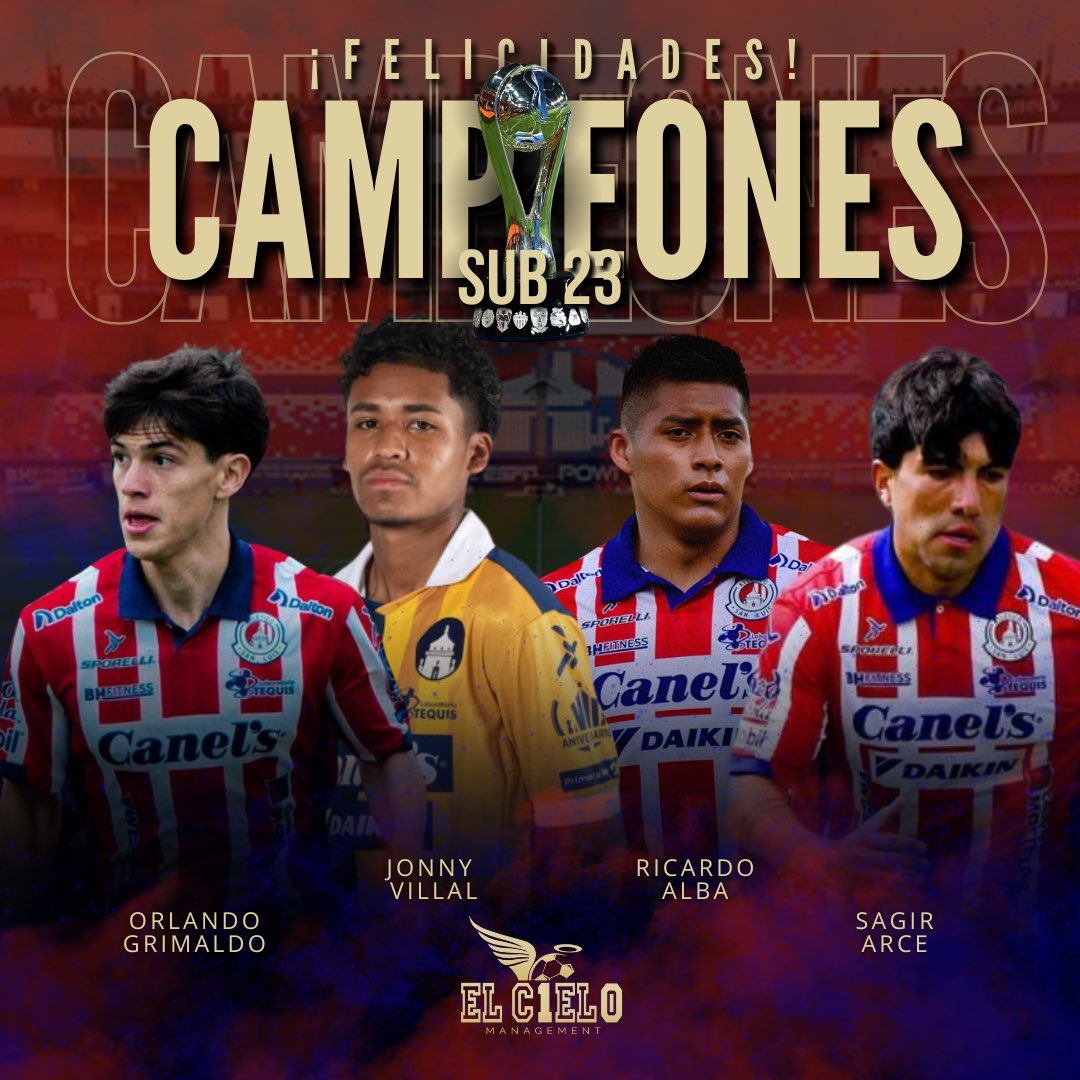 ElC1EL0's tweet photo. 🏆🔥¡Felicidades CAMPEONES! 🔥🏆

Nuestros #TalentosdelC1EL0: Jonny Villal, Ricardo Alba, Orlando Grimaldo y Sagir Arce se coronaron campeones de la @LigaBBVAMX Sub23

¡Estamos muy orgullosos de ustedes!

#AtleticoDeSanLuis #Campeones #Sub23 #LigaMx https://t.co/OtZUbGAd2l