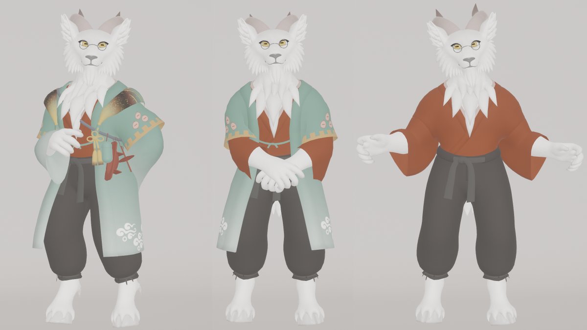 HarukaEmberfall's tweet photo. I finished up both versions of the Hakutaku outfit, along with a bunch of color variations. Will be releasing it soon!
#nioh2 #vrchatavatar #unity3d https://t.co/eLE8VKMDR4